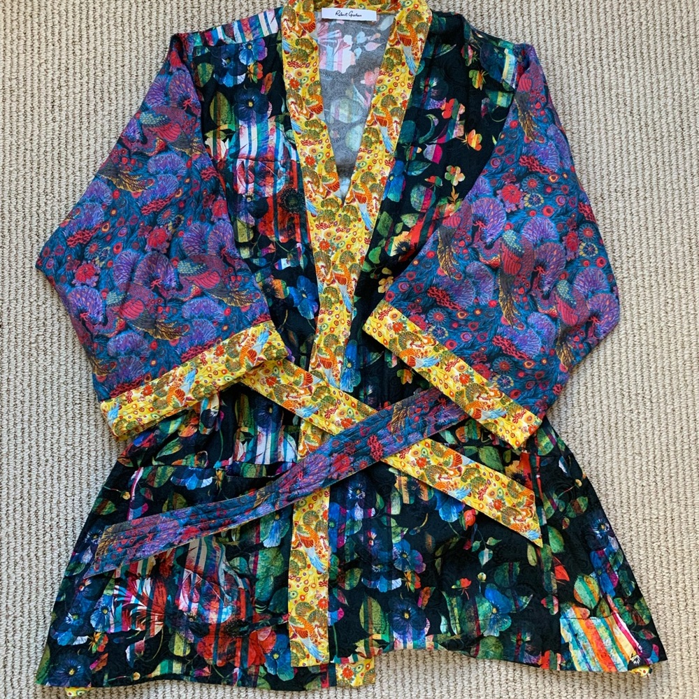 Robert Graham Laura Black Silk Kimono (Size S)